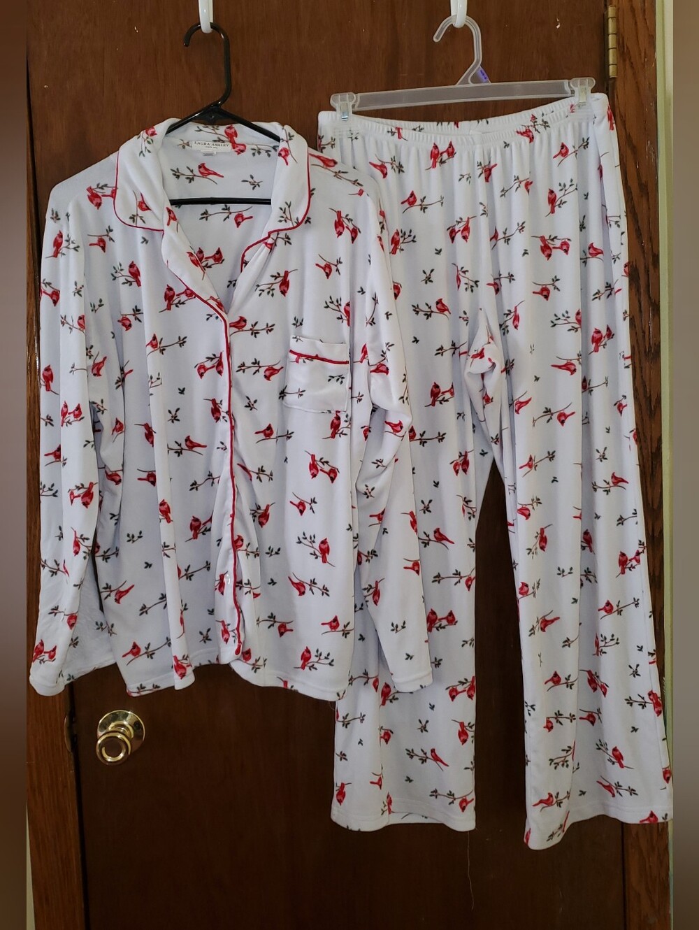 Laura Ashley Plush Cardinal Print Pajamas Set Sz Xl